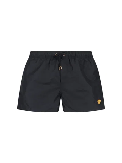 Versace Swim Golfo Medusa Patch Beach Shorts In Black