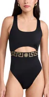 Versace Vita Signature Greca Detailing Swimsuit In 1b000-black