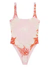 Versace Sea Motif Print Backless Swimsuit In Dusty Rose Coral Bone