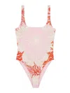 Versace Sea Motif Print Backless Swimsuit In Pink