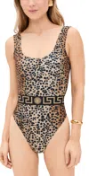 Versace Leopard-print One-piece Swimsuit In Natural/black/black-gold