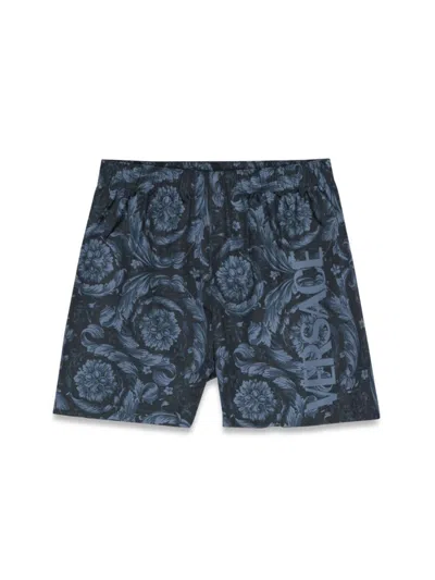 Versace Kids' Barocco-print Swim Shorts In Navy