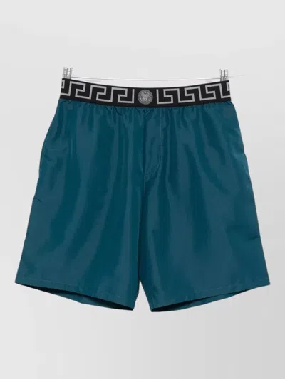 Versace Swim Shorts Featuring Signature Greca Border In Green