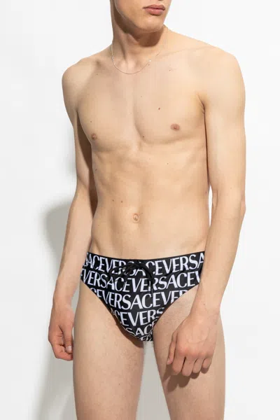 Versace Drawstring Waistband Swimming Briefs In Black