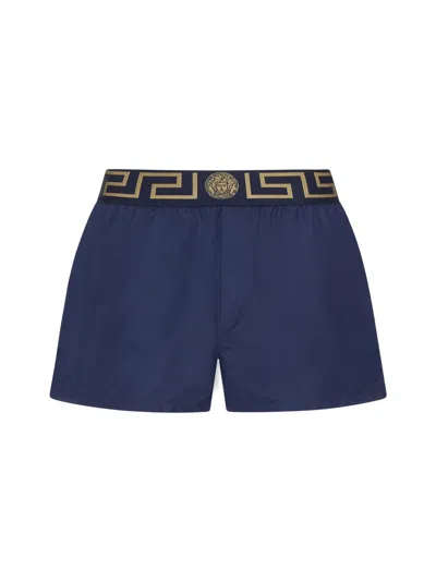 Versace Swimming Trunks In Blue Gold