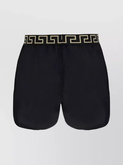 Versace Swimshorts Trimmed Waistband Relaxed Fit In Black