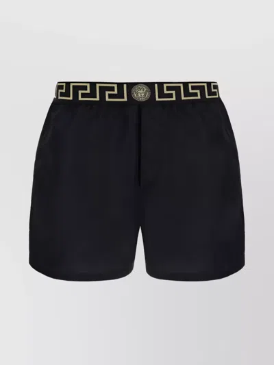 Versace Swimshorts Trimmed Waistband Relaxed Fit In Black