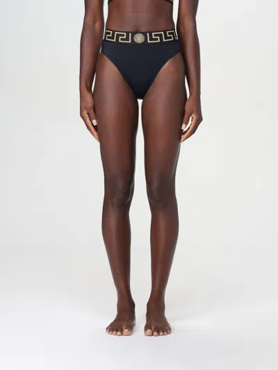 Versace Black Greca Border Bikini Bottom In Schwarz