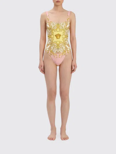 Versace Multicolor One-piece Swimsuit With All-over Medusa Print In Stretch Fabric Woman In Gold