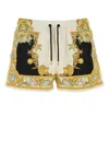 Versace Mid-length Swim Shorts With Decorative Print And Elastic Waistband In Multi