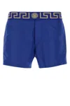 Versace Men Electric Blue Polyester Swimming Shorts In Blue