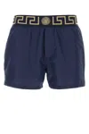 Versace Blue Swim Trunks With Greca And Medusa Head Print On Elastic Waistband In Nylon