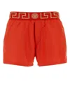Versace Greca Border Long Boxer Trunks In Orange