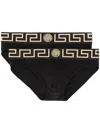 Versace Black Cotton Briefs Set Of Two With Greca Pattern In Black