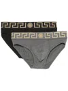 Versace Black And Grey Cotton Briefs Bi-pack In Black