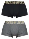 Versace Logo Waistband Stretch Hosiery Greek Key In Black