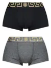 Versace Logo Waistband Stretch Hosiery Greek Key In Black