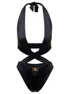Versace Black Tie-fastening One-piece With Medusa Golden Detail In Polyammde In Black