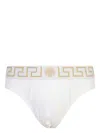 Versace Stretch Cotton Brief Set With Geometric Pattern In Black-white-black-gold