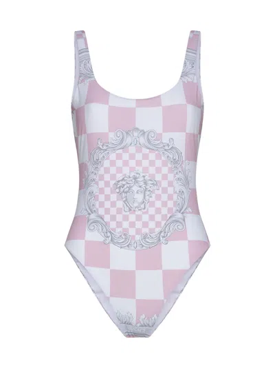 Versace Swimwear In Pastel Pink + White + Silver