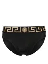Versace Black Speedo With Greca Detail In Tech Fabric Man