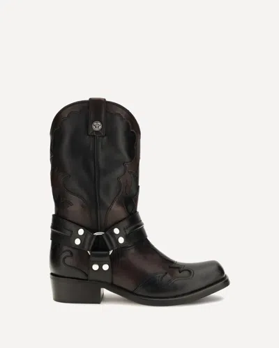 Versace Sylvester Leather Cowboy Boots In Black