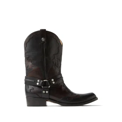 Versace Sylvester Leather Texan Boots In Multi