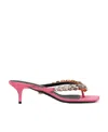 Versace T-belt Crystal High-heeled Sandals In Pink