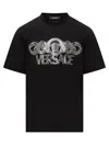 Versace Black T-shirt With Medusa Head Logo Print On The Front In Cotton Man