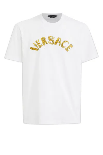 Versace Logo Embroidery T-shirt In White