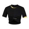 Versace Safety Pin Crop T-shirt With Drawstring Waist In Black