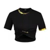 Versace Cropped T-shirt With Baroque Print Trim In Multi