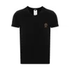 Versace Black Crewneck T-shirt With Medusa Logo Print In Stretch Cotton Man In Black