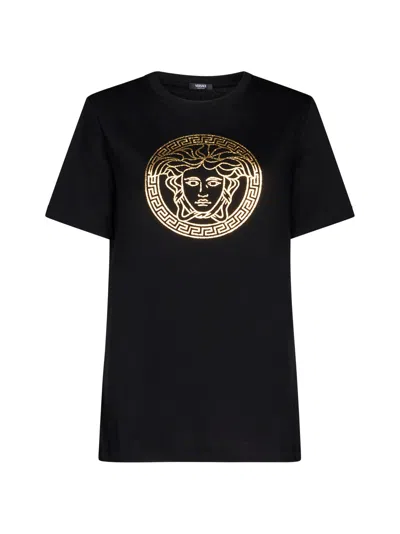 Versace T-shirt In Black Gold