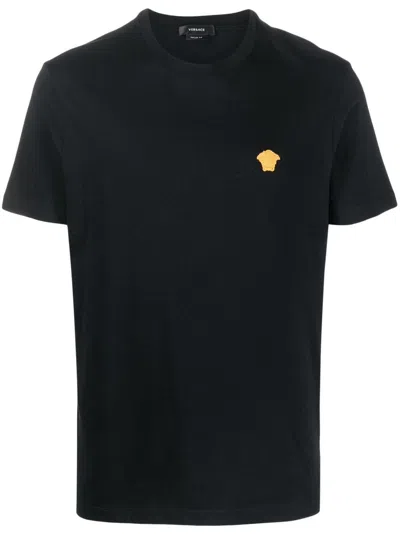 Versace T-shirt Compact Cotton Jersey Fabric And Medusa Pop Embroidery In Black