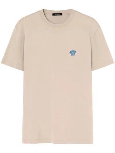 Versace T-shirt Compact Cotton Jersey Fabric And Medusa Pop Embroidery In Brown