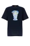 Versace T-shirt Compact Cotton Jersey Fabric + Medusa Gall In Navyblue