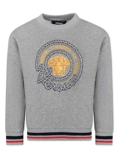 Versace Kids' Gray Sweatshirt For Boy With Medusa In Grey