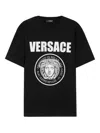 Versace Black Crewneck T-shirt With Maxi Logo Print On The Front In Black