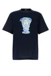 Versace T-shirt Compact Cotton Jersey Fabric + Medusa Gall In Navy