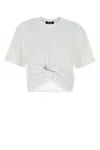 Versace Cotton Logo T-shirt With Ruched Knot Detail In Opticalwhite