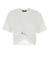 Versace Cotton Logo T-shirt With Ruched Knot Detail In Opticalwhite