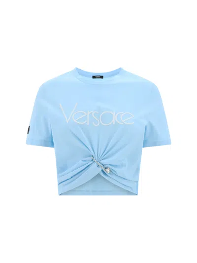 Versace T-shirt In Pale Blue+bianco