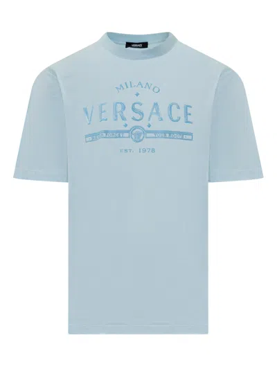 Versace T-shirt In Pastel Blue Stampa