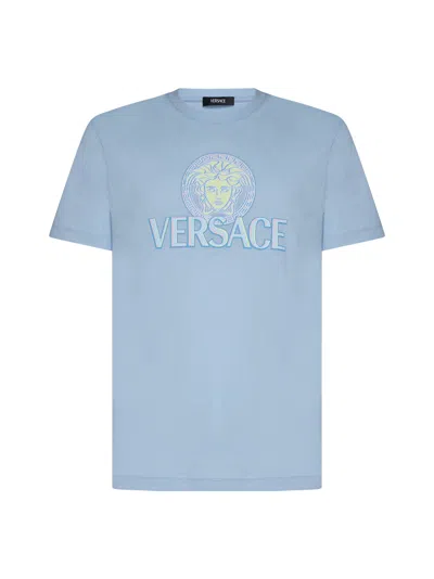 Versace Medusa Compact Cotton T Shirt In Blue