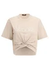 Versace Cropped T-shirt With Twist Detail And Safety Pin Logo In Pink