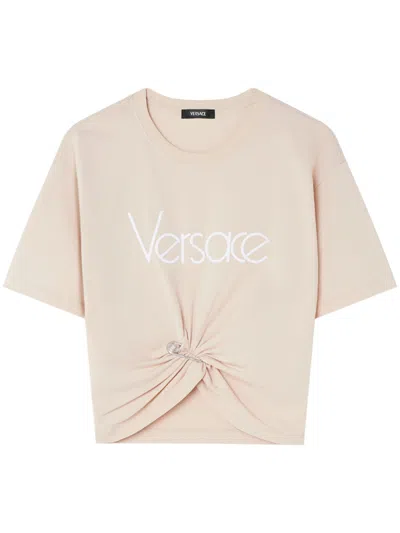 Versace T-shirt Safety Pin Crop In Neutral