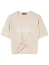 Versace Cropped T-shirt With Twist Detail And Safety Pin Logo In Neutrals