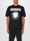 Versace Black Crewneck T-shirt With Maxi Logo Print On The Front In Black