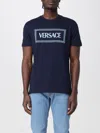 Versace Blue Crewneck T-shirt With 90's Logo Print In Navy